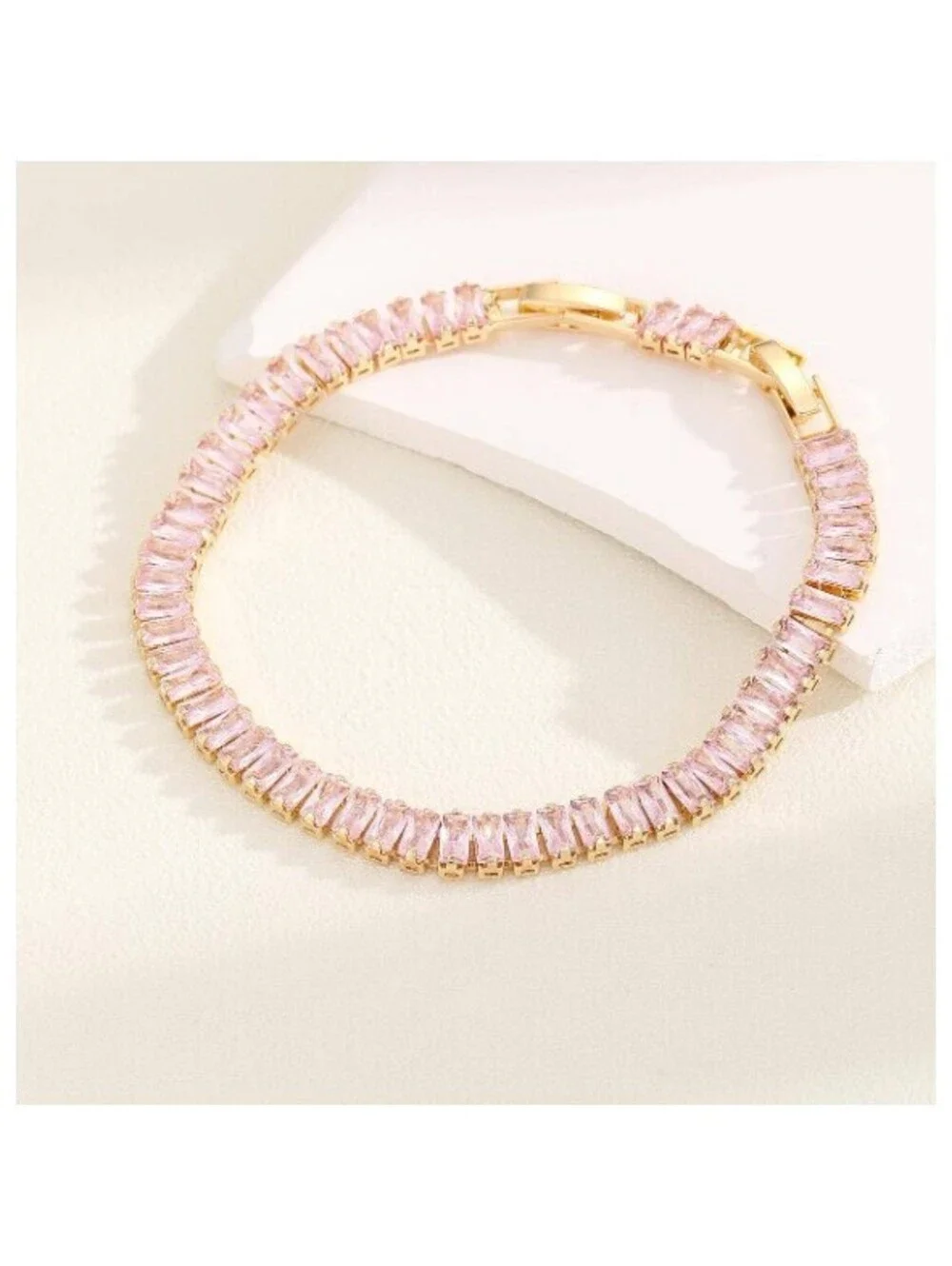 Pink baguette tennis - Bracelet - Gold - CZs - 7-8.5